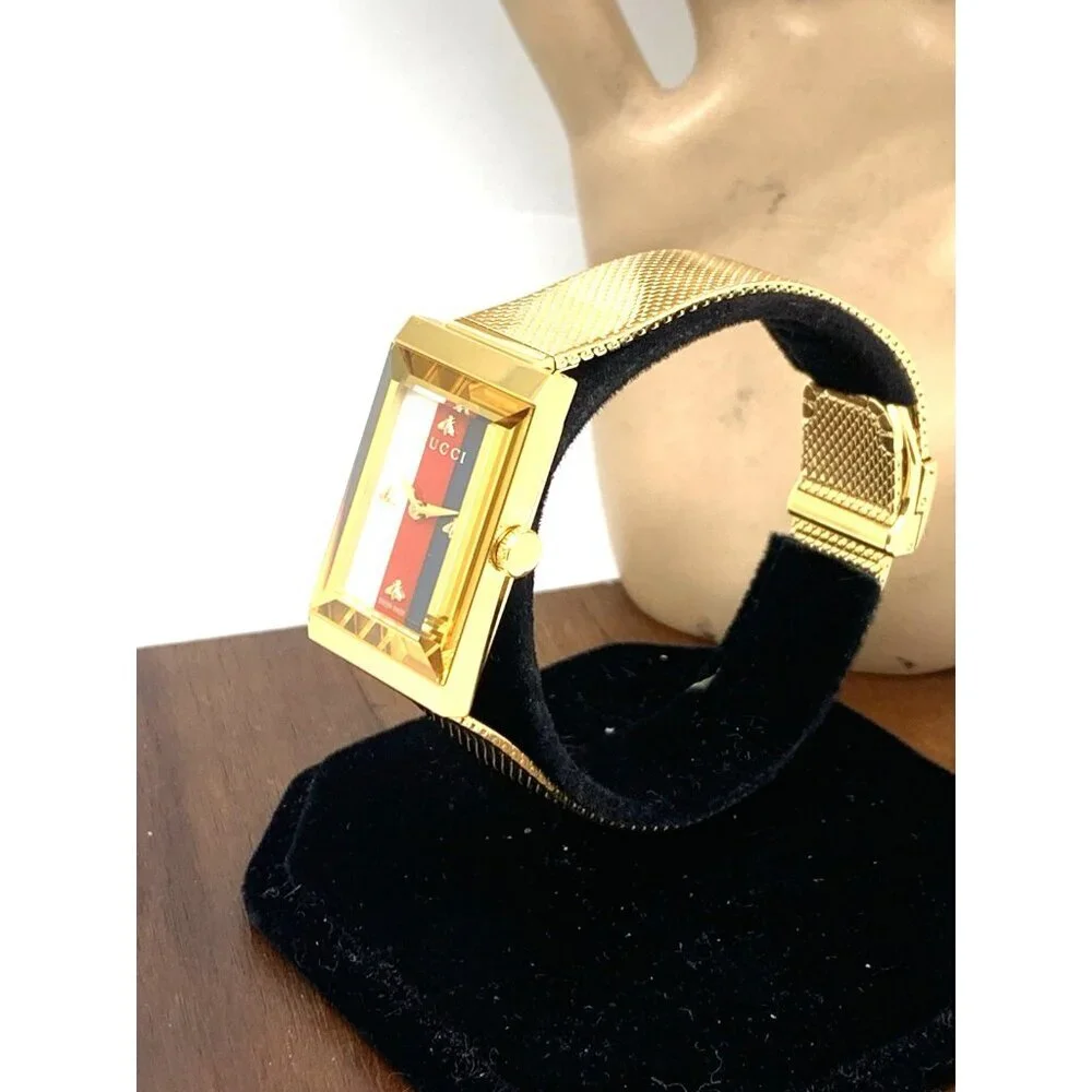 Gucci Women's Watch YA147410 G-Frame Gold Rectangular Dial Swiss Quartz Steel